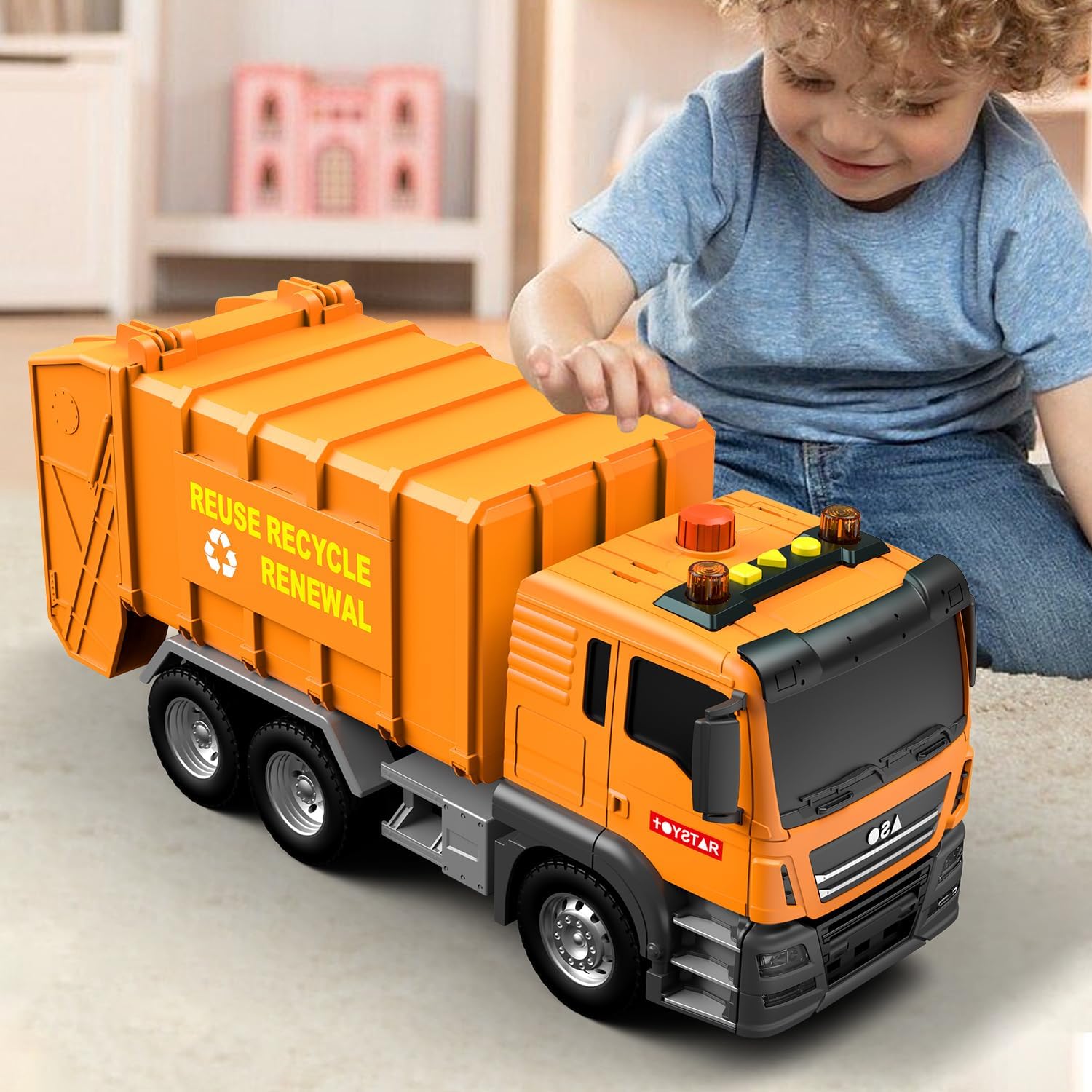 Dwi Dowellin Large Garbage Truck Toy for Boys with Lights & Sounds,Birthday Gift for 3 4 5 Years Old Boys and Girls