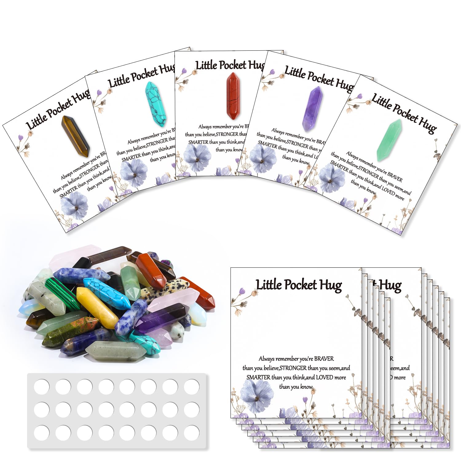 40 Sets Bulk Little Hexagonal Columns Rocks Worry Stones Pocket Hug Token Gift Card for Friends Funeral Celebration of Life Favors Encouragement Gifts for Women Adults Party Favors