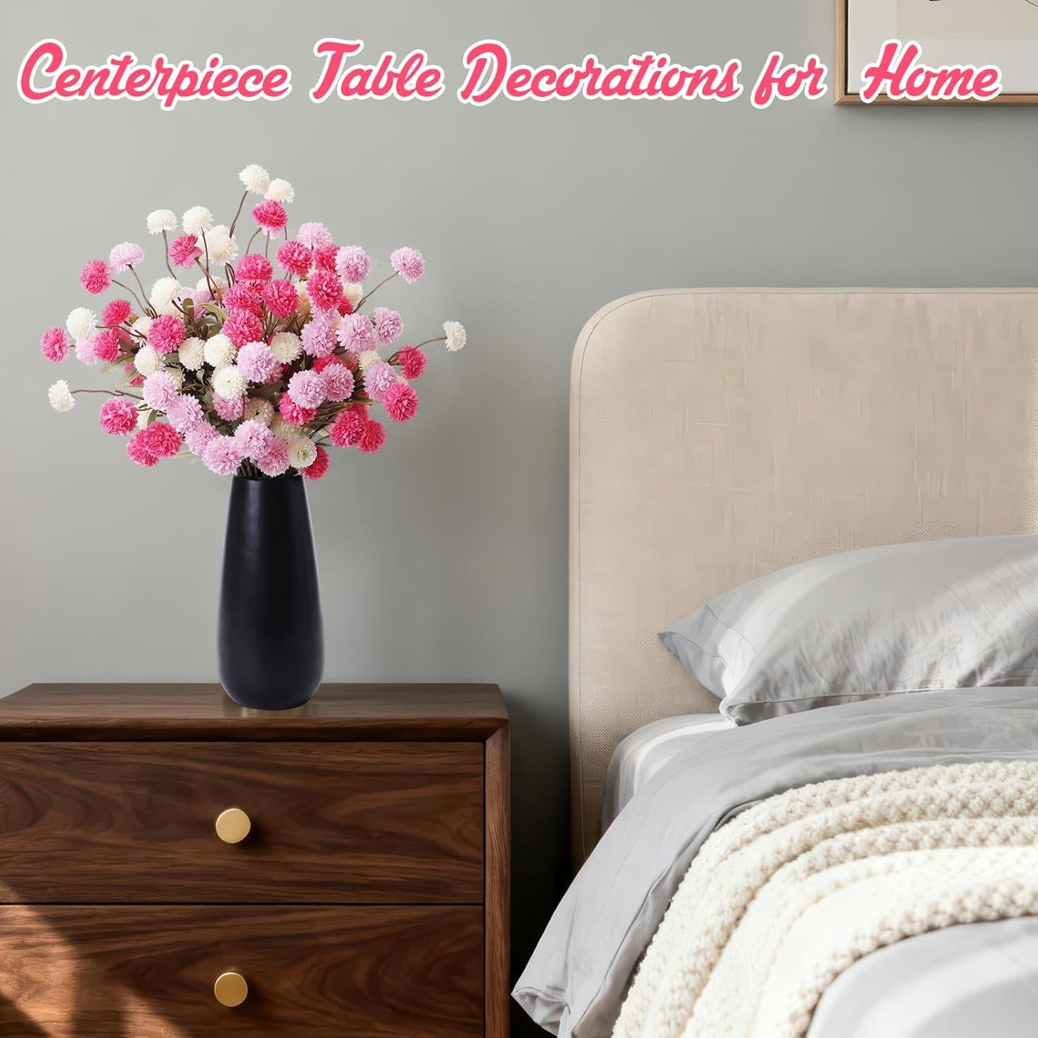 XunYee 24 Pcs Pink Artificial Chrysanthemum Flowers, Faux Silk Mums with Flexible Stems Warm Fake Kiku Pompon for Spring Easter Vase Floral Fillers Wedding Home Table Decor