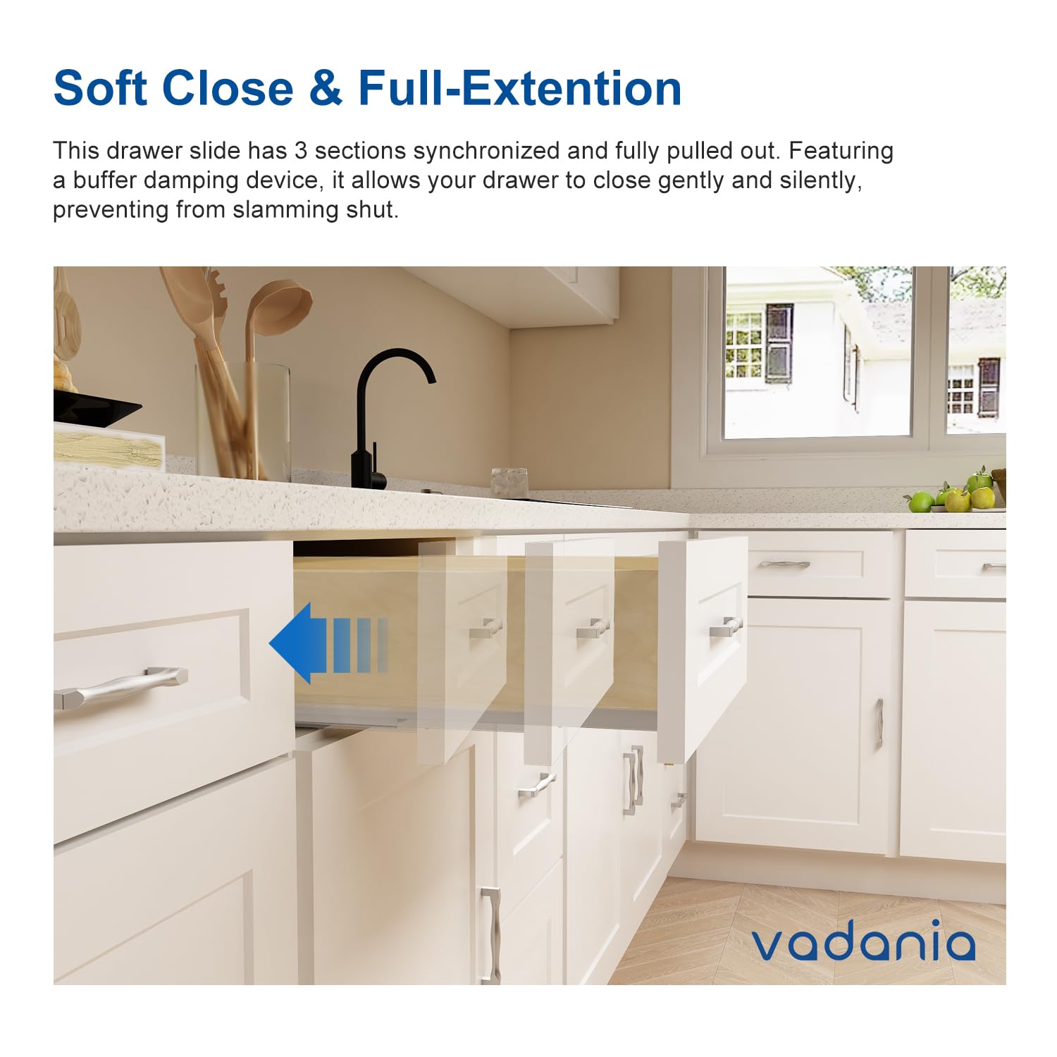 VADANIA Unterflurführung Bodenmontage, Soft Close, 40 kg Tragkraft, 3-facher Vollauszug, 450mm unsichtbare Schubladenführungen, 1 Paar