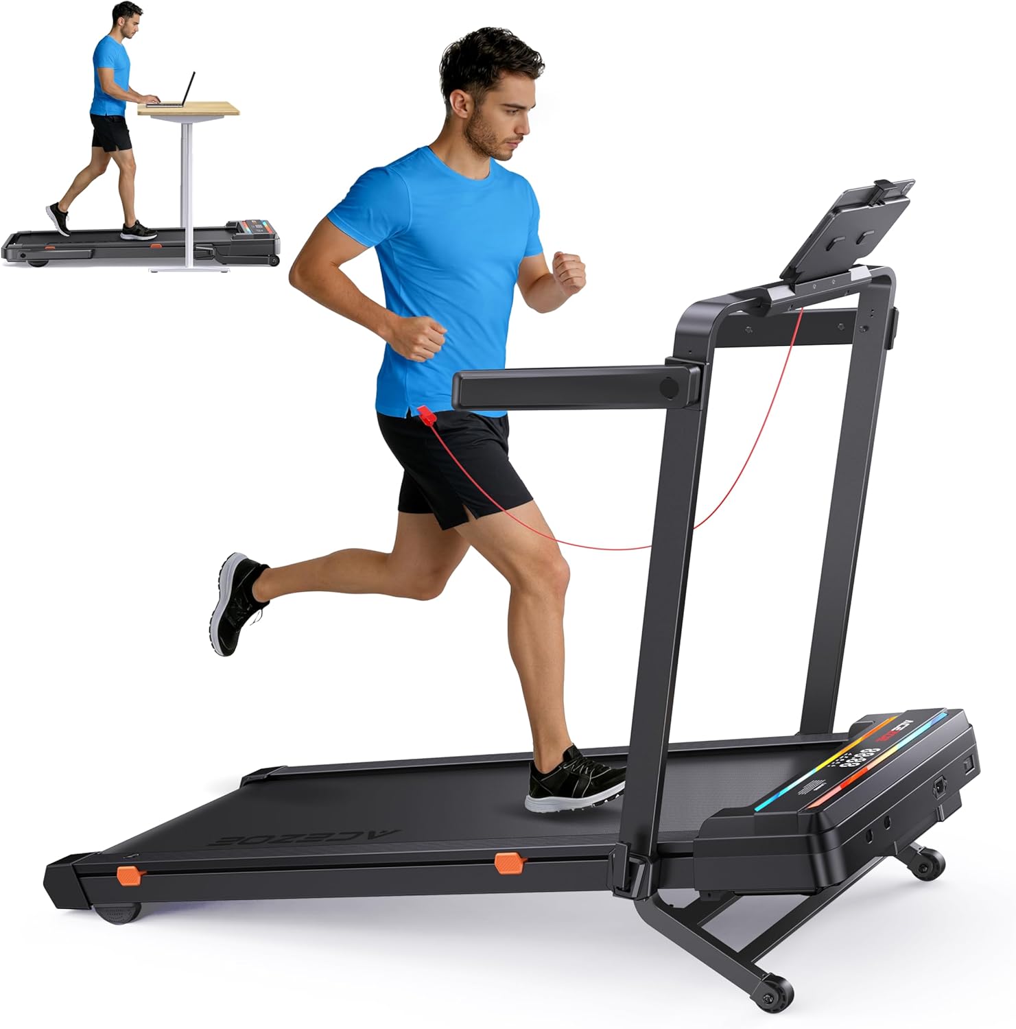 Foldable Walking Pad with 0-15% Auto Incline and Handle Bar, Under Desk Treadmill with 300LBS Weight Capacity, 3.0HP Quiet Treadmills for Home with Speaker, APP & Remote Control