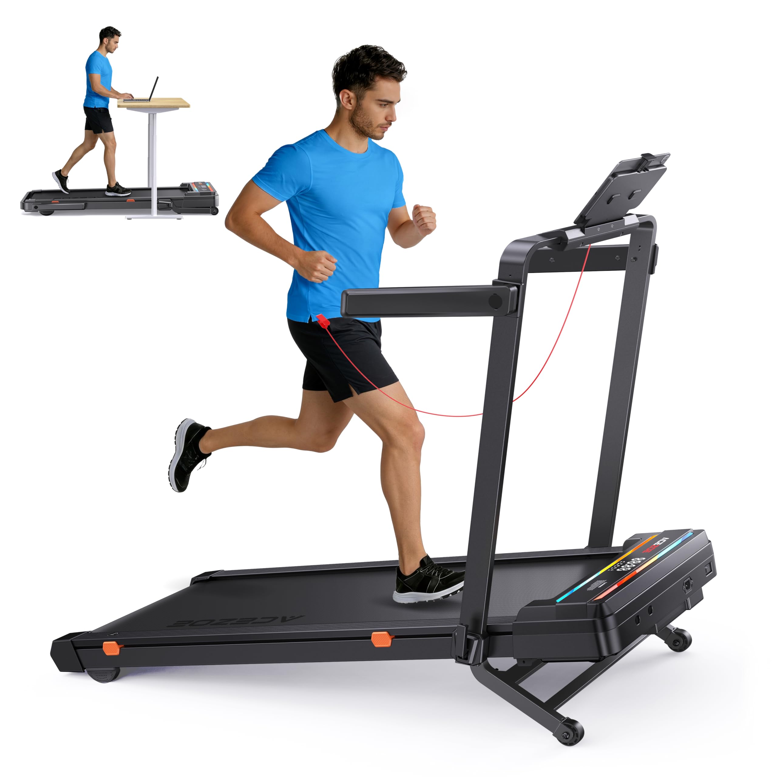 Photo 1 of **FOR PARTS ONLY, NON-FUNCTIONAL** Foldable Walking Pad with 0-15% Auto Incline and Handle Bar, Under Desk Treadmill with 300LBS Weight Capacity, 3.0HP Quiet Treadmills for Home with Speaker, APP & Remote Control-Black Orange