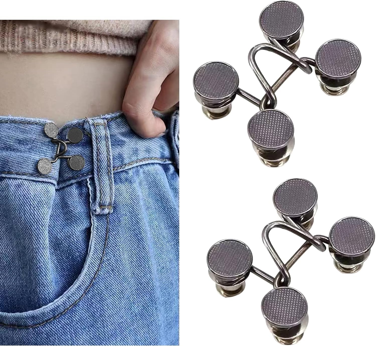 2 Sets Pearl Jean Button Pins - Adjustable Waist Buckle Extender - No Sewing Required Instant Button for Pants (Black Checks)