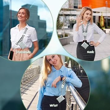 Clip and Go Phone Strap with Wallet Crossbody, Phone Chain Cross Body with Detachable Zippered Pouch, Phone Lanyard with Purse, Adjustable Mobile Strap (White)