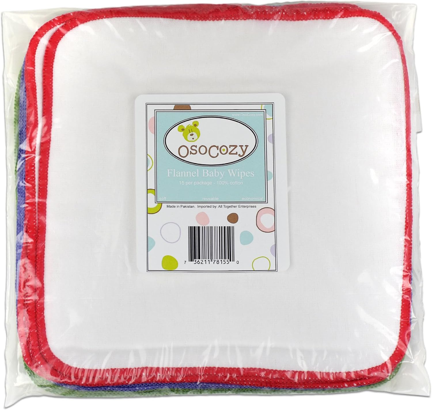 OsoCozy Bleached Flannel Cloth Baby Wipes - Reusable & Washable Saves Money - 100% Cotton - Soft and Durable - Colorful Stitching - 8 x 8 inches - Three 15 Packs image 4