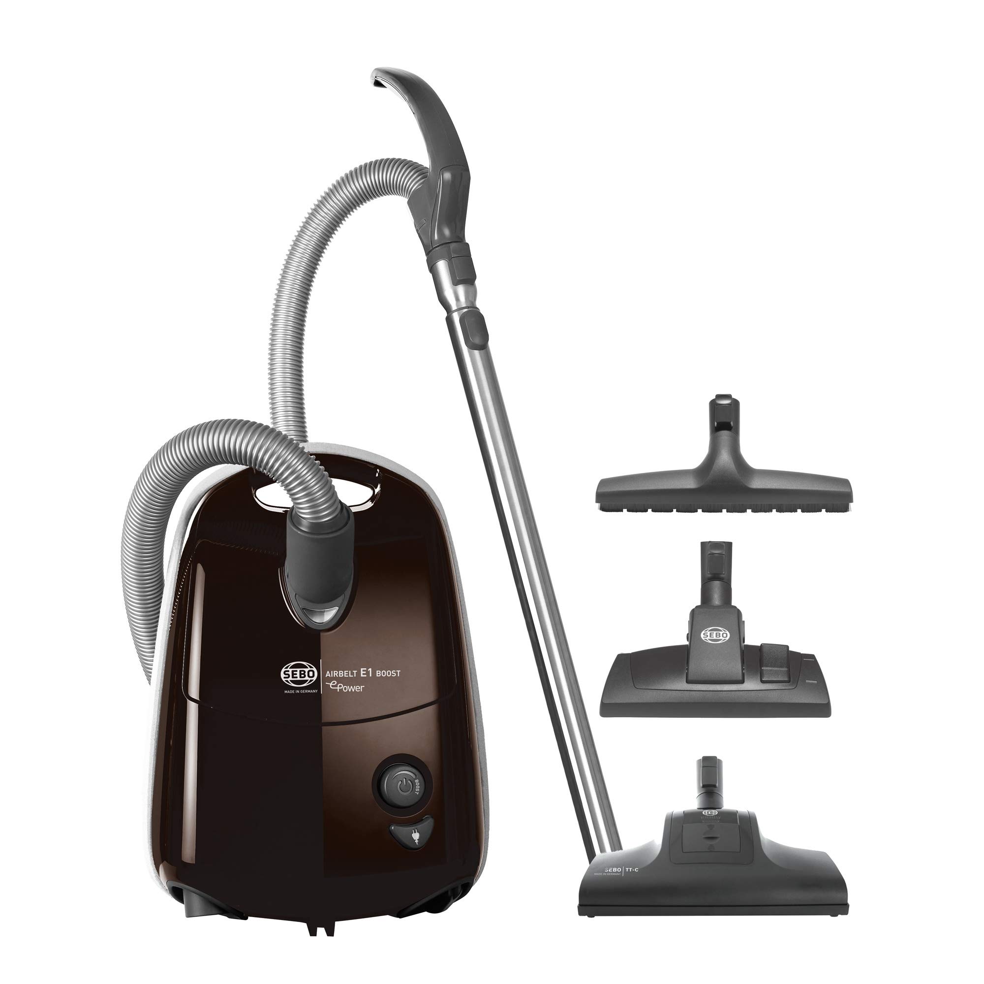 SEBO 92629GB Airbelt E1 Boost +Boost, Cylinder Vacuum, Dark Chocolate