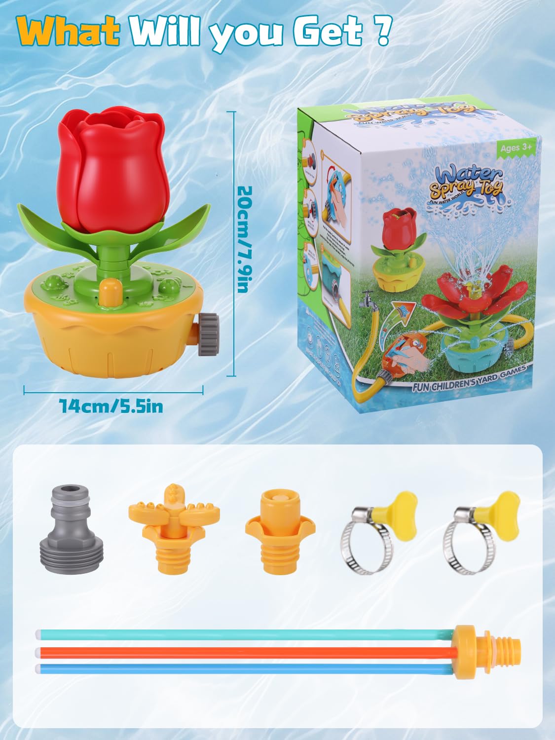 Kssvzz Wassersprinkler für Kinder, Outdoor Sommer Wasserspielzeug mit Wackelschläuchen, 3 Sprühmuster, lustiger Rasensprenger für Garten, Hof, Jungen Mädchen ab 3 4 5 6 7 8 9 Jahren