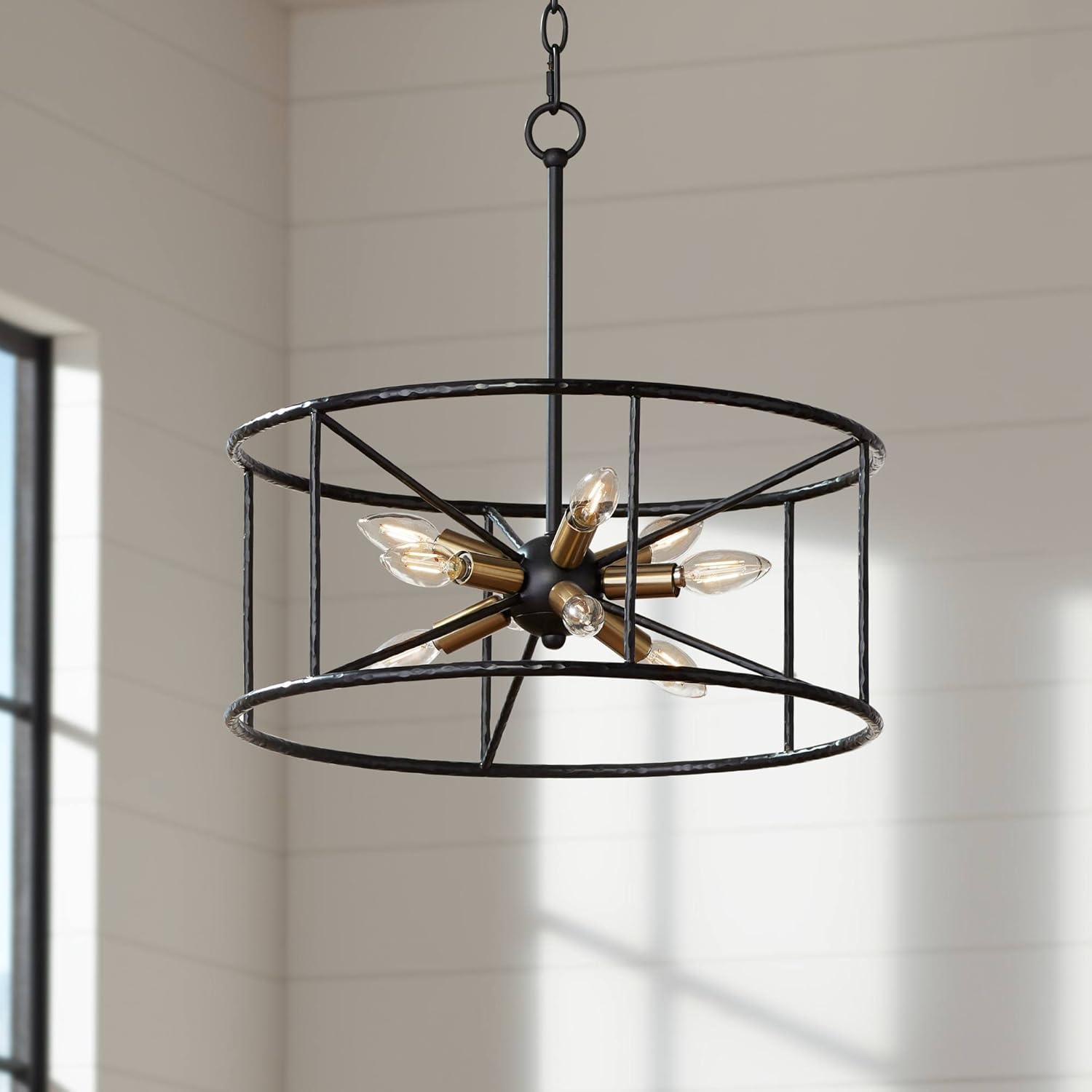Possini Euro Design La Vista Black Gold Sputnik Small Pendant Chandelier 20 1/4" Wide Modern Open Cage Drum Shade 9-Light Fixture for Dining Room House Foyer Entryway Kitchen Bedroom Living Room