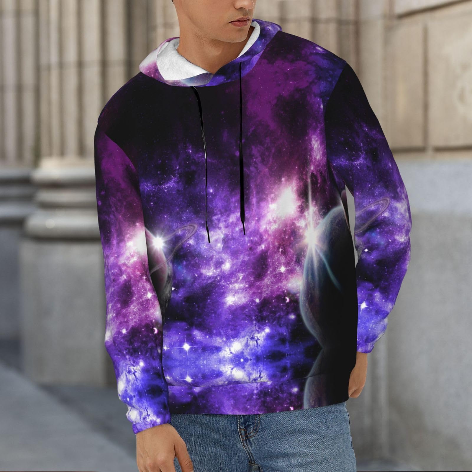 Męska bluza z kapturem Galaxy Sky. Nadruk Bluza z kapturem, casualowa grafika z nadrukiem bluzy z kapturem z kieszenią