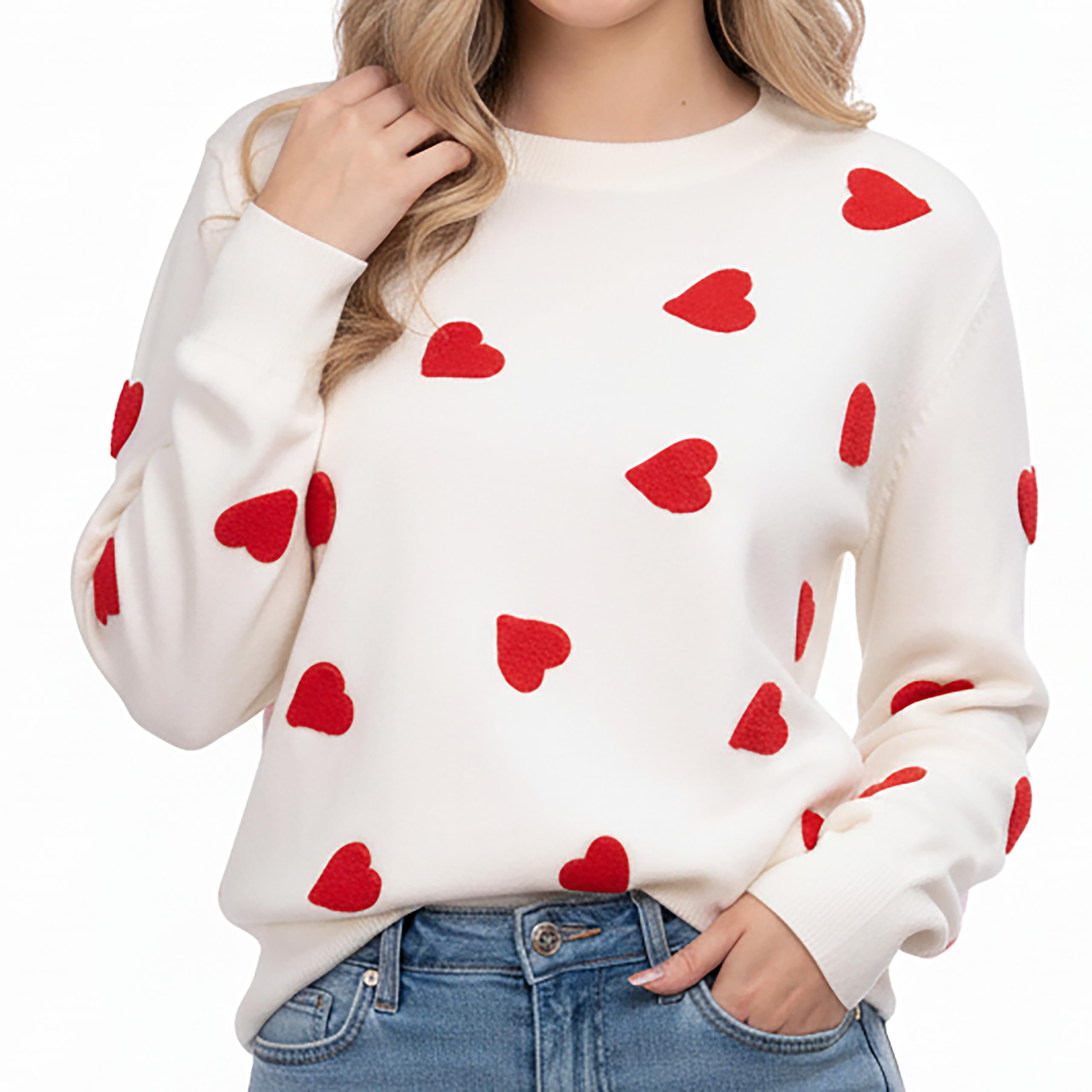 Heart Sweater for Women Love Valentines Day Knitted Top Casual Long Sleeve Sweater Pullover New