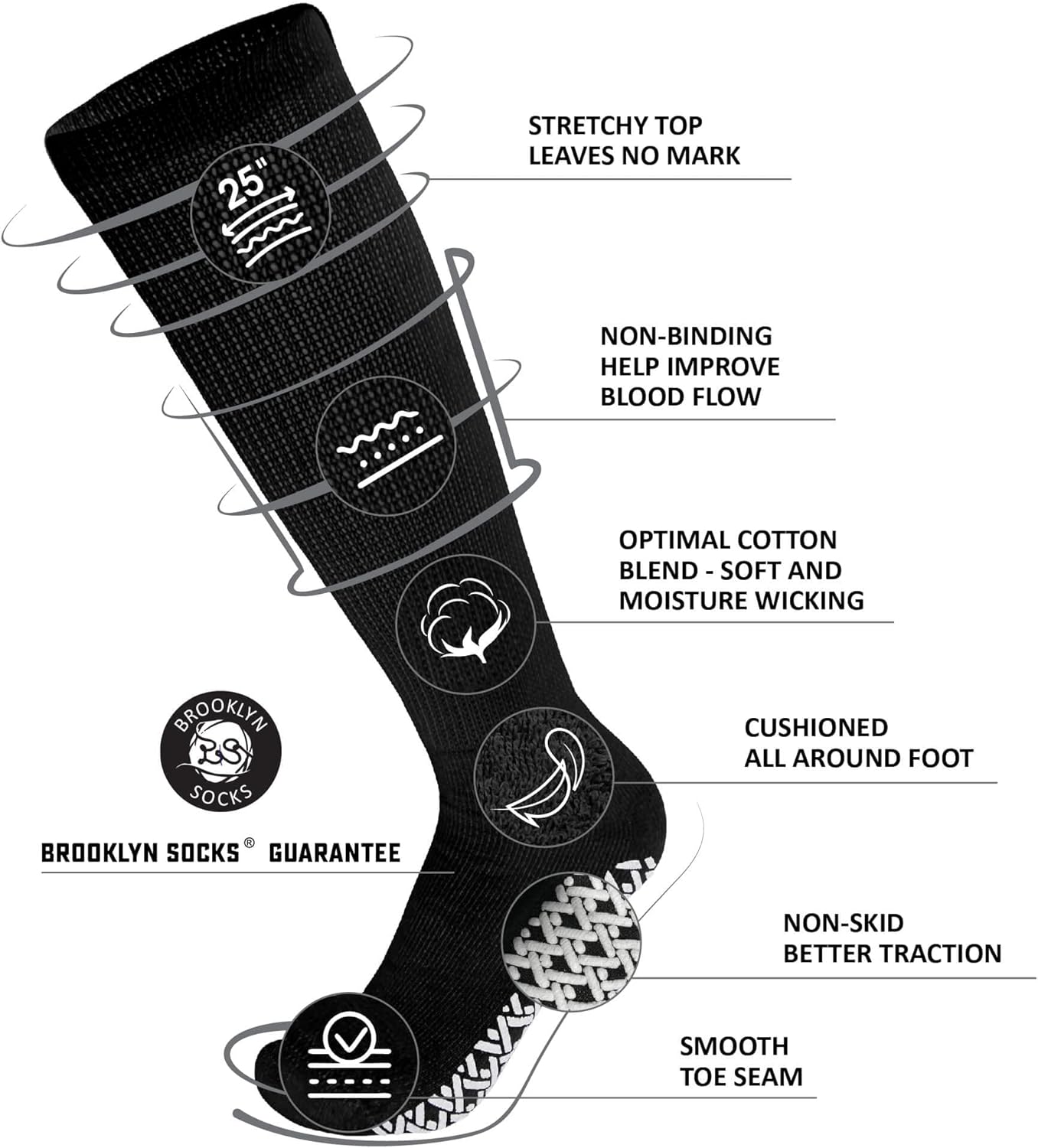 4 Pairs of Non-Skid Over-The-Calf Diabetic Cotton Socks with Non Binding Top (2 Pairs Black and 2 Pairs Gray, Fits US Men's Shoe size 9-12) - Image 4