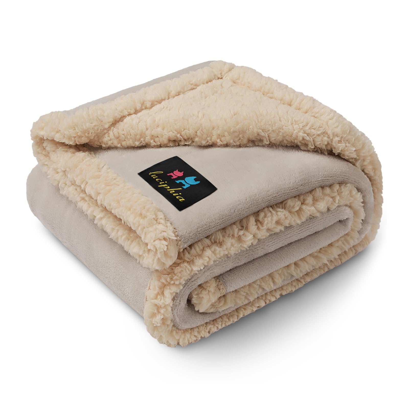 Waterproof Pet Blanket, Liquid Pee Proof Dog Blanket for Sofa Bed Couch, Reversible Sherpa Fleece Furniture Protector Cover for Small Medium Large Dogs Cats, Grey Beige Small（40" x 28"）