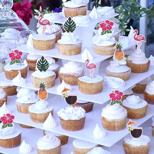 Miniatura 7 de Luau - Decoración para cupcakes, decoración de tartas tropicales, palillos de dientes hawaianos con flamenco y piña, hojas de palma, selecciones