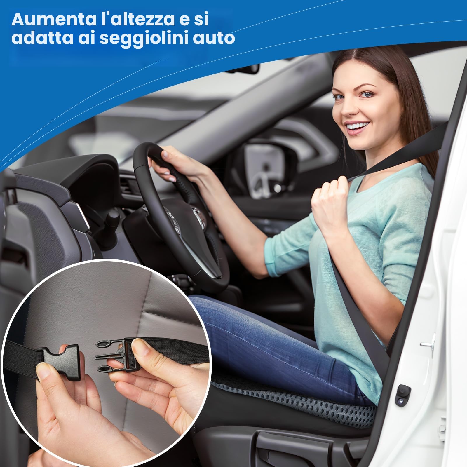 Qutool Cuscino Per Wedile a Cuneo Dell'auto, Per Sedile di Rialzo, Cuscino in Schiuma di Memoria per Dell'auto Per il Sedile Del Conducente (Nero)