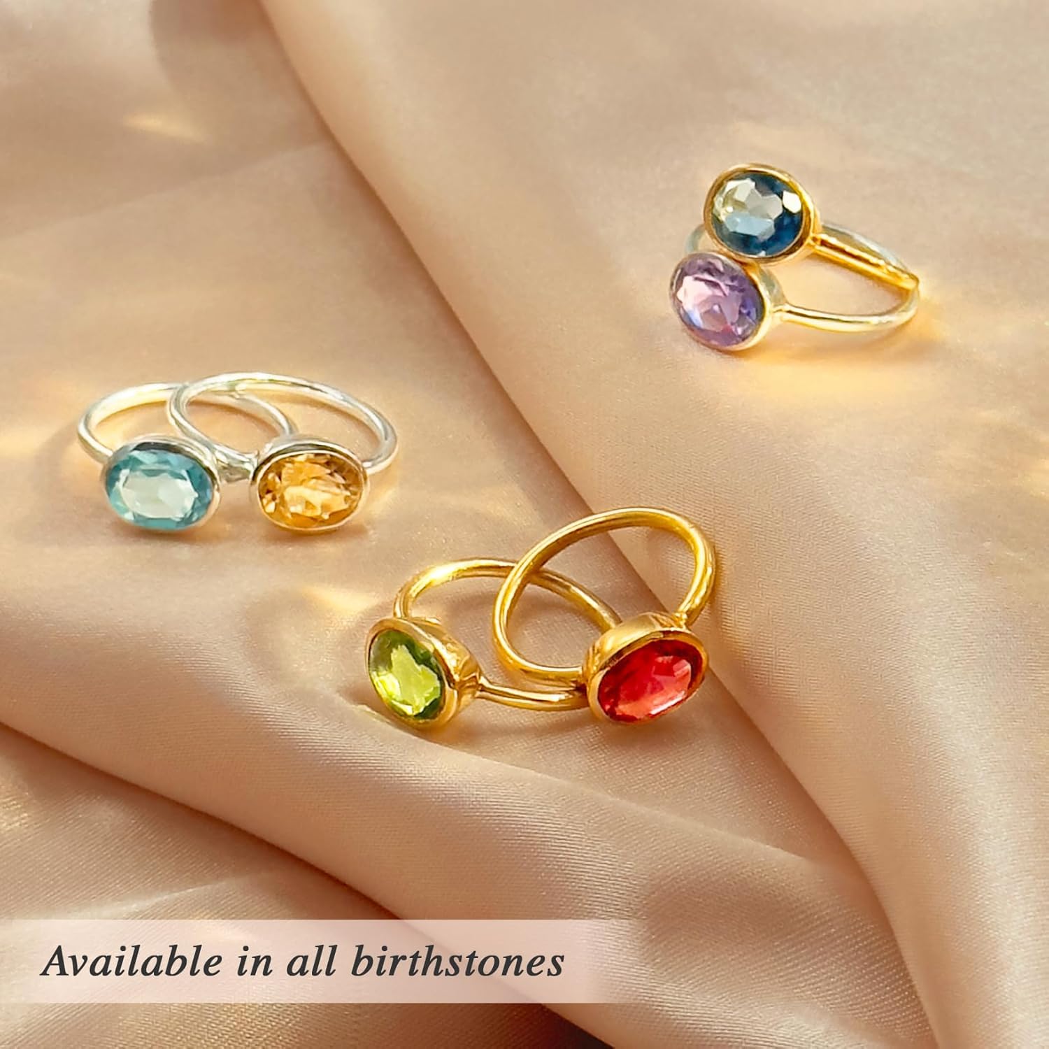 Oval Birthstone Ring Bezel Set in Vermeil Gold, Sterling Silver, or Rose Gold, Stacking Birthstone Ring [rOMB]