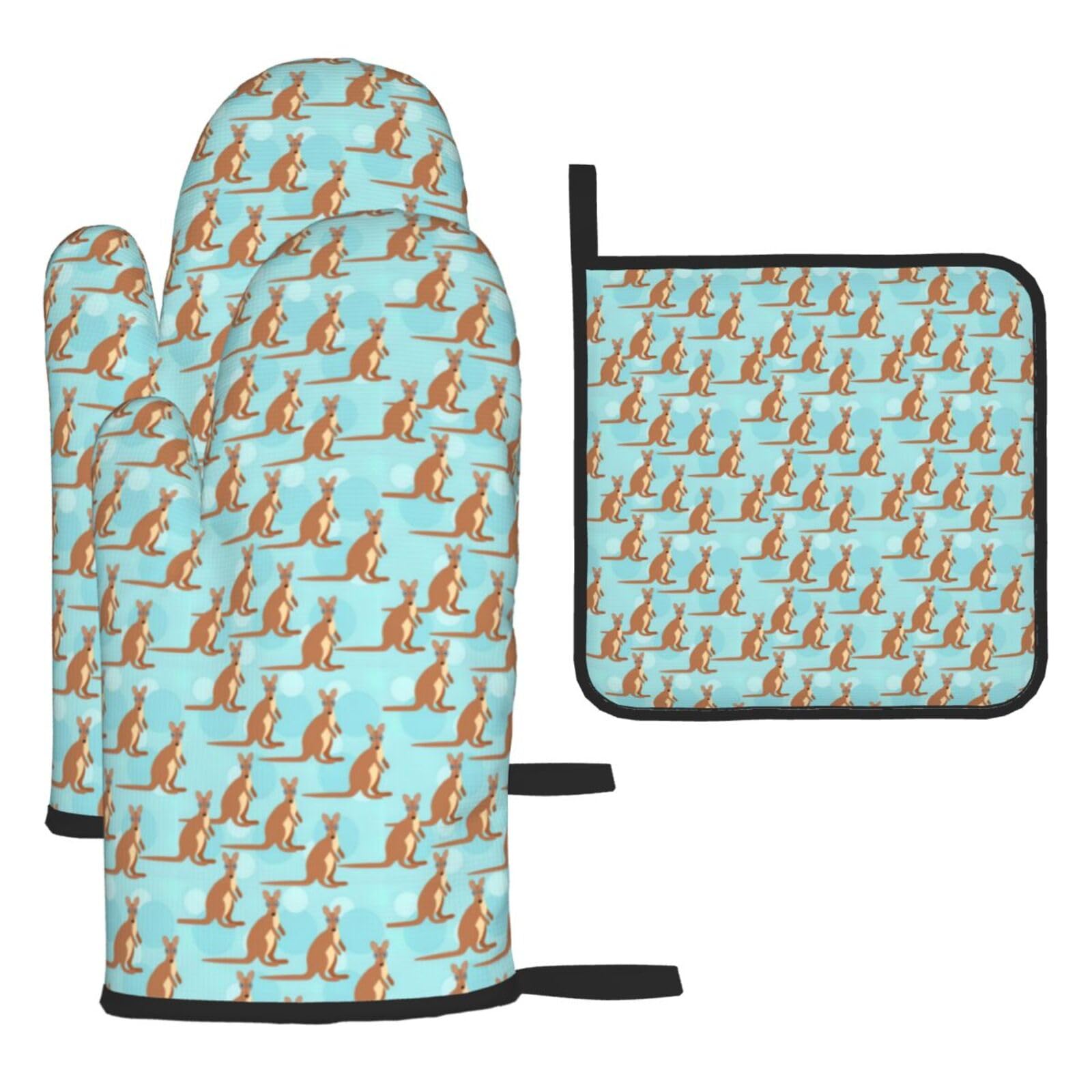 Funny For Kangaroo Zoo Print Oven Mitts Kitchen Gloves Set Everyday Baking Grilling Microwaving Cooking Gift