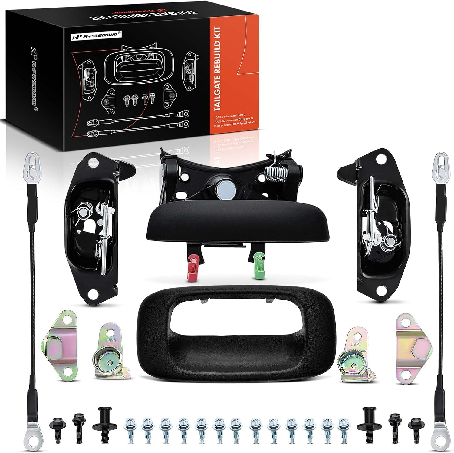 A-Premium Tailgate Plastic Handle Latch Hardware Rebuild Kit Compatible with 1999-2007 Chevy Chevrolet Silverado & GMC Sierra, Rear Tail Gate Parts Lock Handle Bezel Cable Hinge Bolt (Pack of 29)