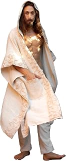 Handmade AYAWA Beige Cream Hooded Kimono Cape Poncho Robe Shipibo Sacred Patterns Ceremony Ritual Shaman Tribal Shawl Viking Festival Wrap AJJAYA