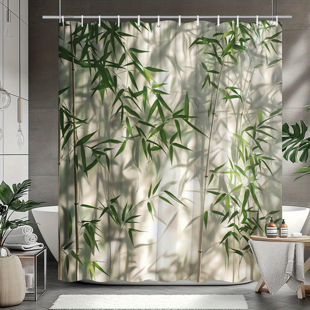 GLWDMB 1 Piece 180x180CM Bamboo Forest Pattern Printed Shower Curtain With Hook, Polyester Fabric, For Windows And Walls, Bathtub, Bathroom, Machine Washable, All Season Universal