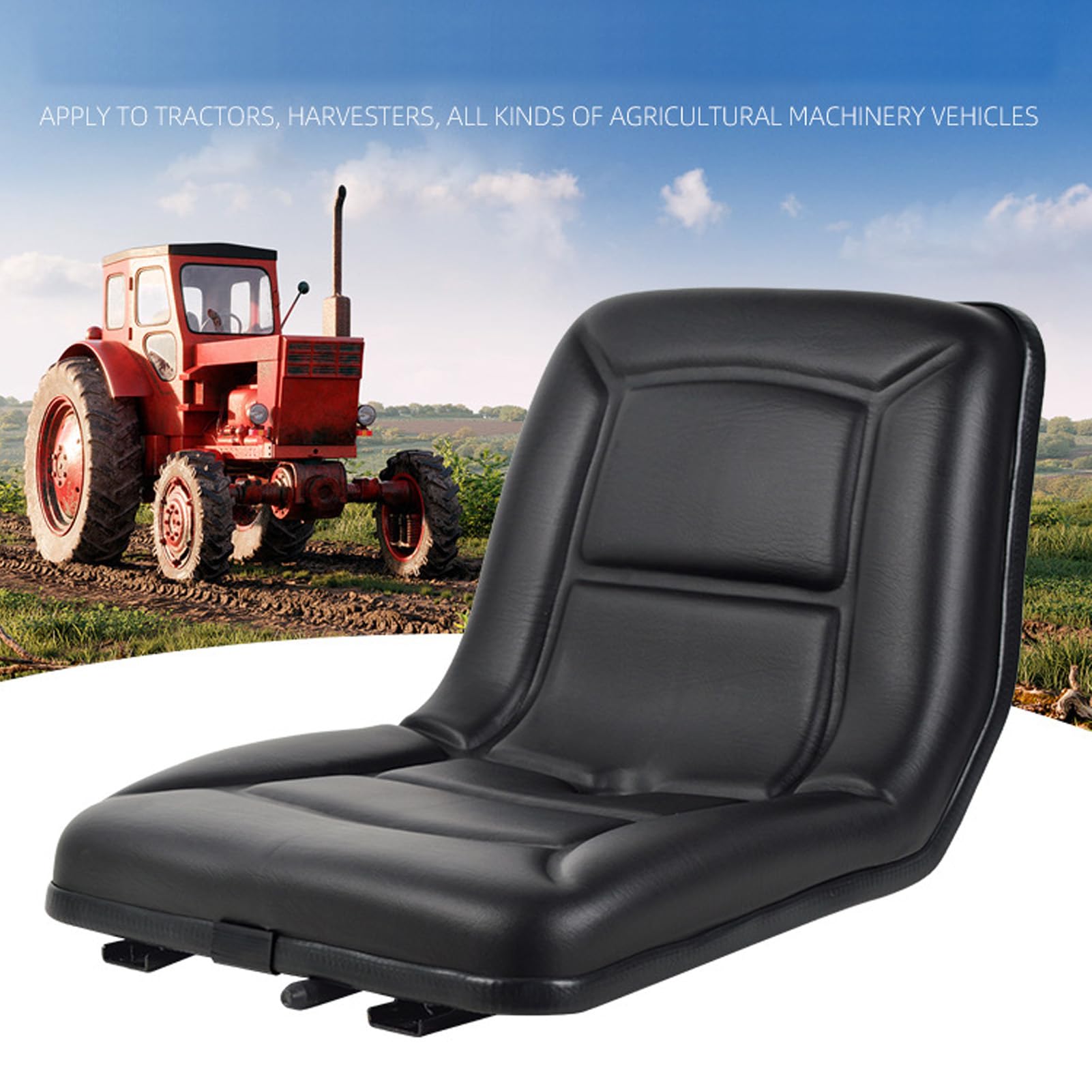 Asixxsix Asiento Universal de Montacargas, Silla de Cuero de PU Transpirable Placas de Metal de Metal Asiento de Cortacésped a Prueba de óxido para Cosechadoras de Excavador