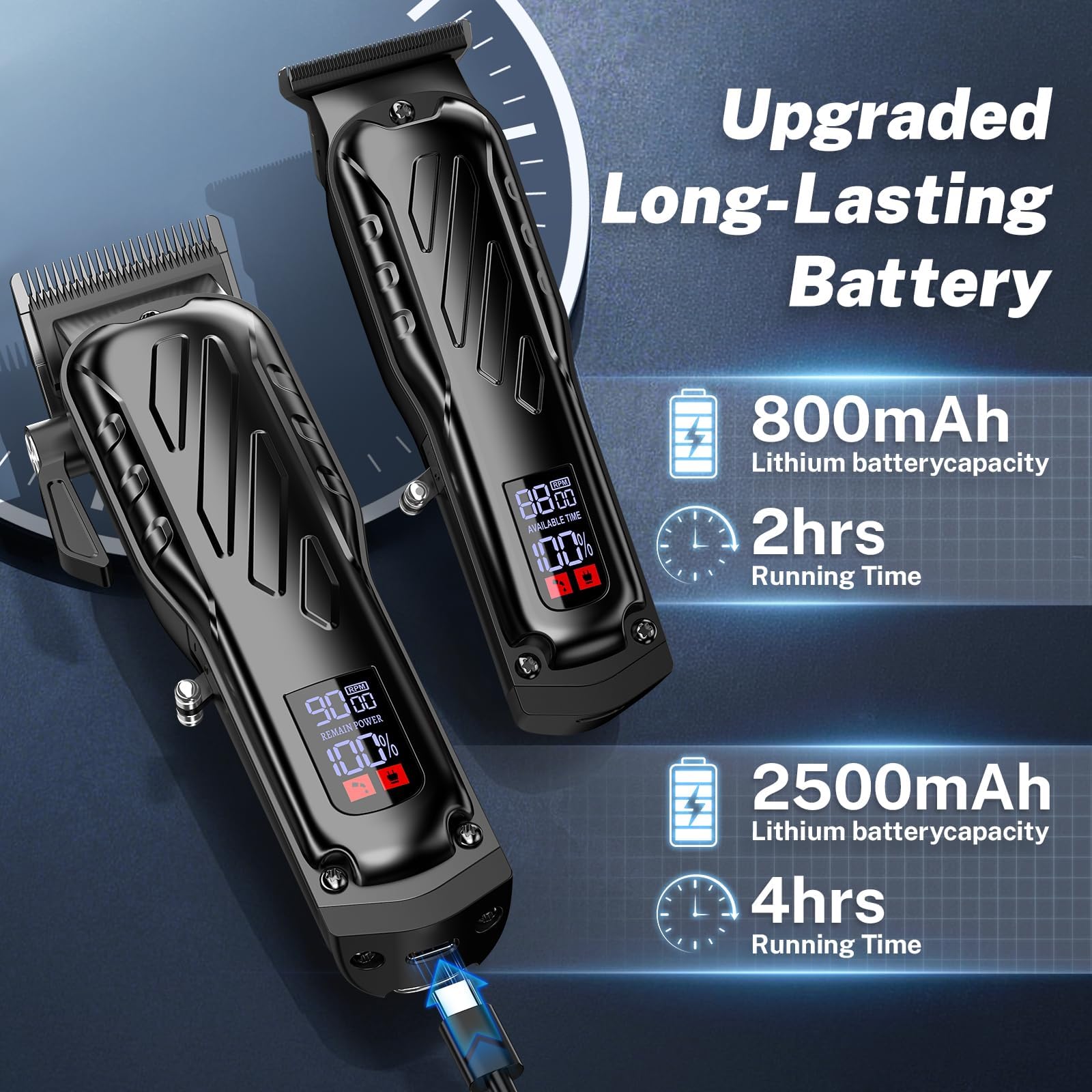 Cortadora de pelo de peluquería [sin escobillas de 9000 RPM e inalámbricas] para hombres, juego de cortaúñas y recortadoras profesionales con soporte de carga USB-C, kit de corte de 4