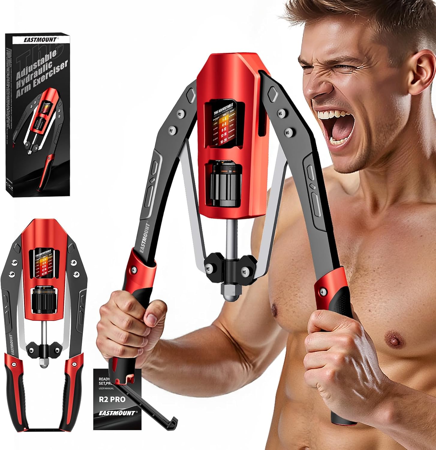 EAST MOUNT Twister Arm Exerciser - Adjustable 22-440lbs Hydraulic Power, Home Chest Expander, Shoulder Muscle Training Fitness Equipment, Arm Enhanced Exercise Strengthener Red