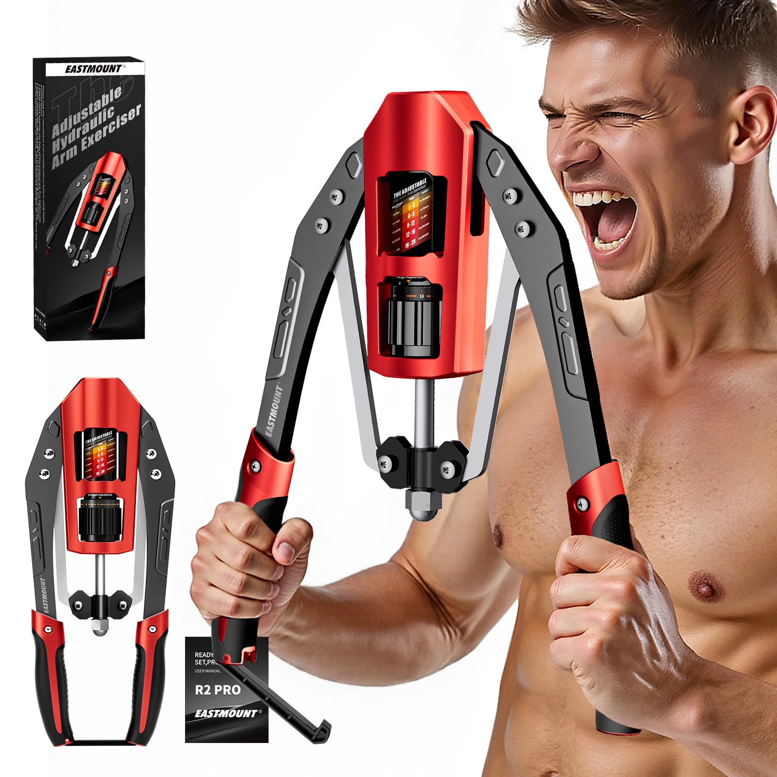 Photo 1 of EAST MOUNT Twister Arm Exerciser - Adjustable 22-440lbs Hydraulic Power, Home Chest Expander, Shoulder Muscle Training Fitness Equipment, Arm Enhanced Exercise Strengthener (Black&Red)