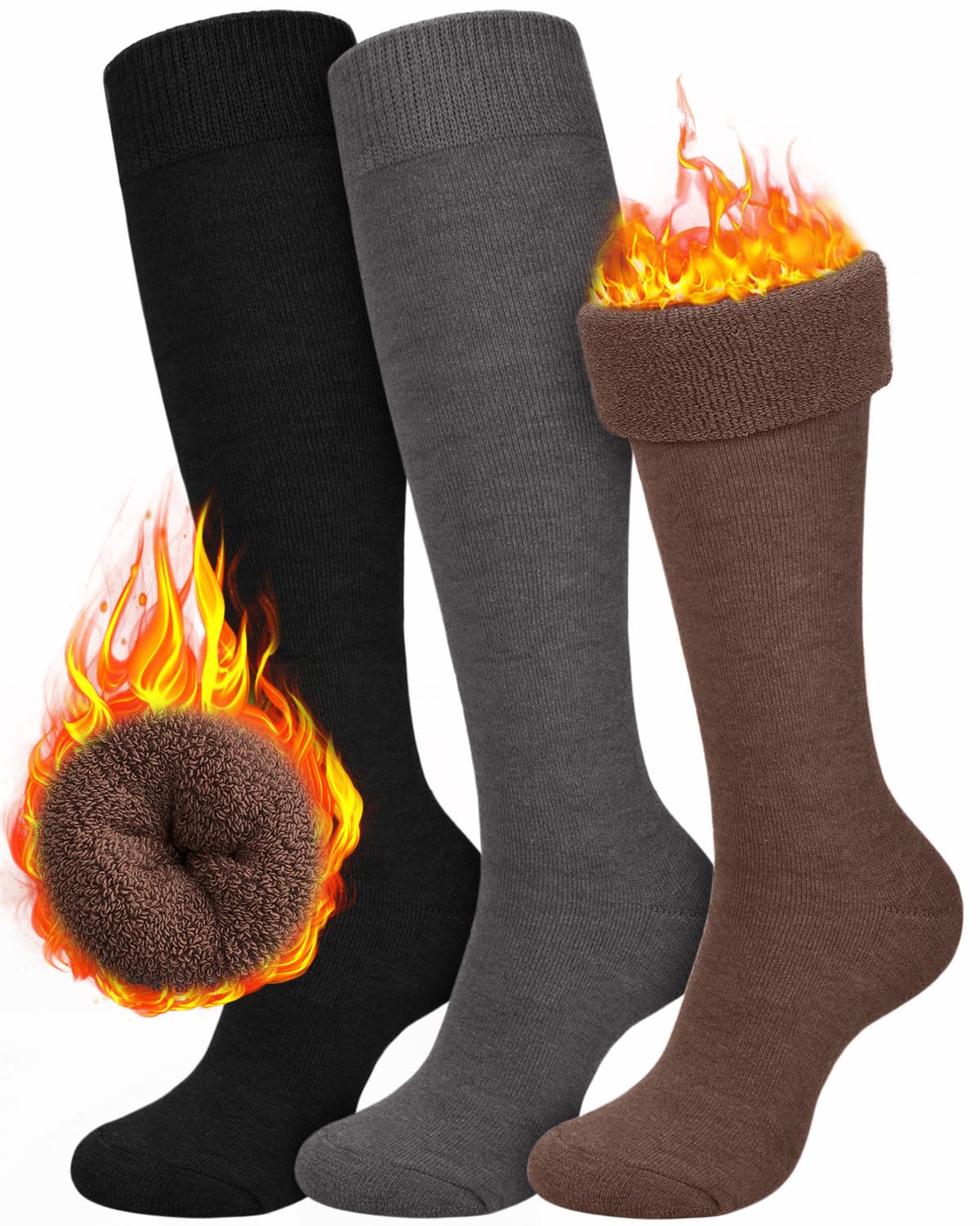 3 Pairs Warm Knee High Socks for Women - Thick Thermal Boot Socks for Hiking, Running, Work, Gifts, Winter