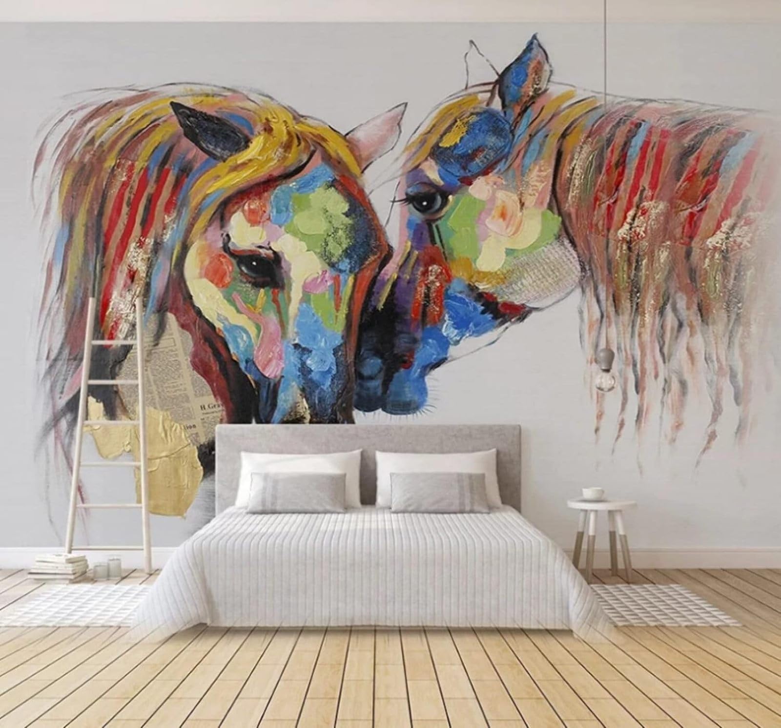 XLMING Abstract Hand Painted Watercolour Animals Horses 3D Wallpaper Luxury Home Dining Decor Paste Sofa Living Room The Wall for Bedroom Mural-150cm×105cm