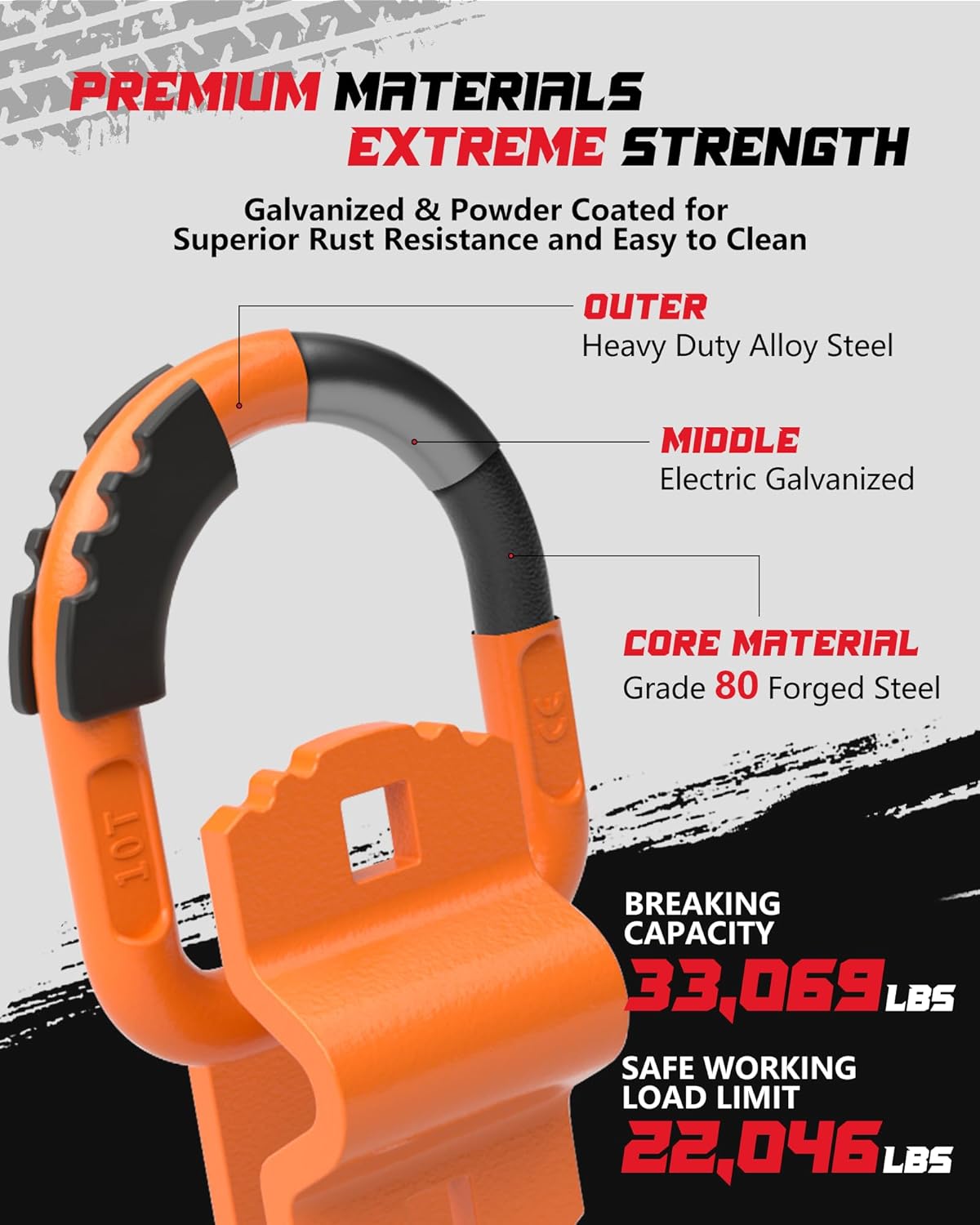 D-Ring Tie Down Anchors with Rubber Isolators, 4 Pack Heavy Duty 10 Ton Capacity Carbon Steel, Bolt-On with Mounting Hardware, Zinc & Powder Coated for Trailer, Truck, Pickup, Garage-Orange - Image 5