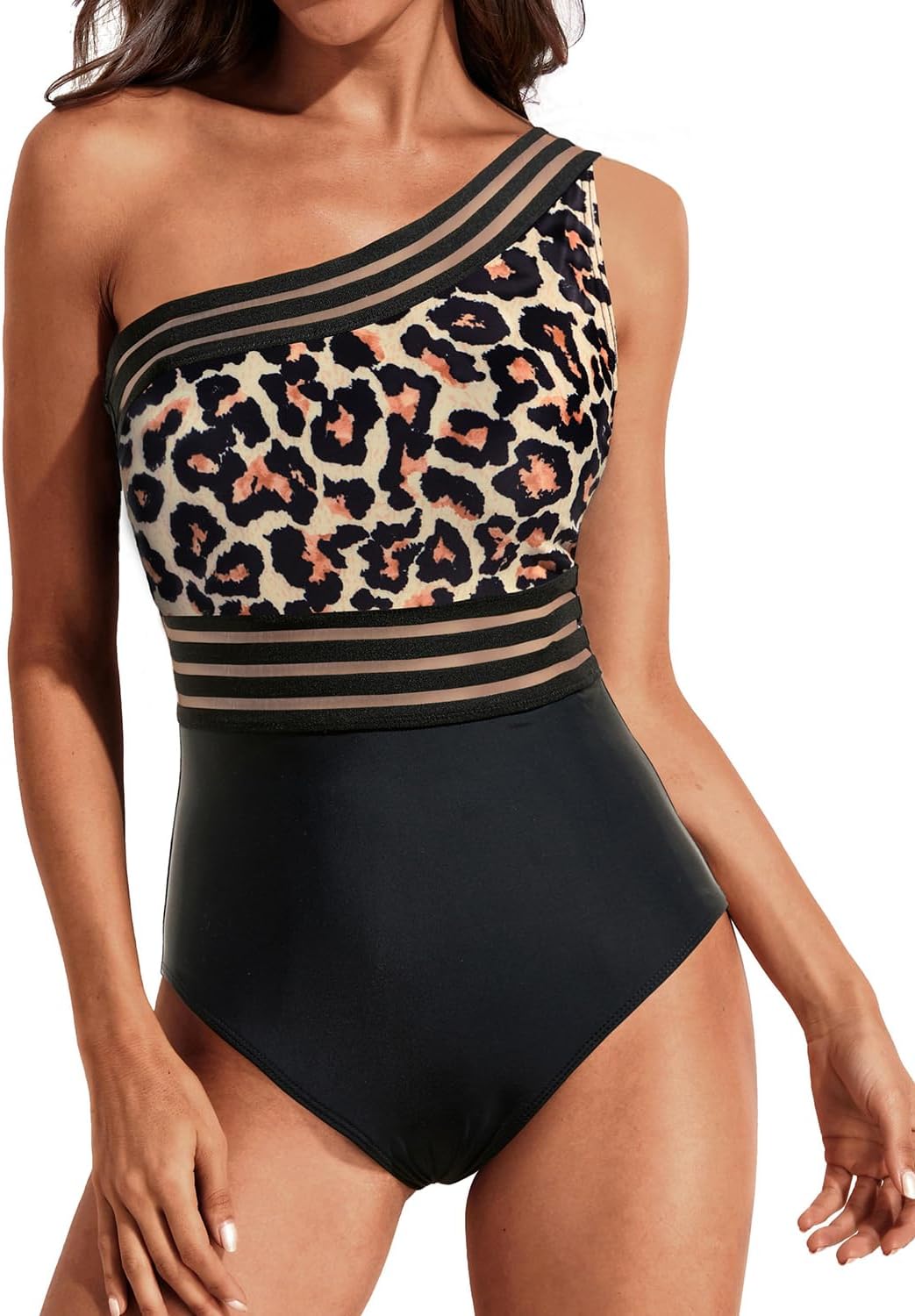Tempt MeWomen One Shoulder One Piece Swimsuits Tummy Control Bathing Suits Mesh Swimwear