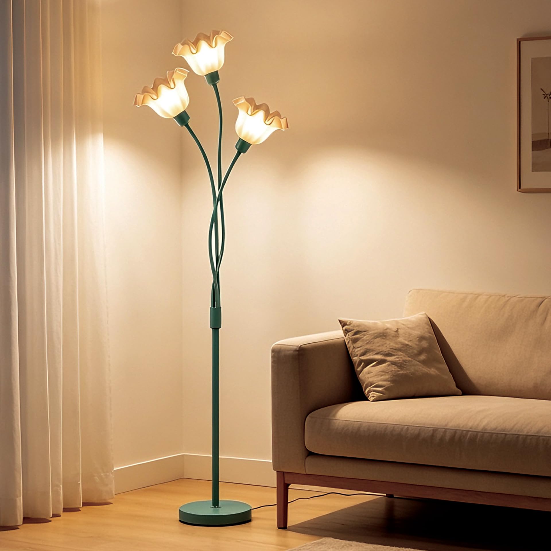 Lightdot Vintage Flower Floor Lamp Cute Unique Floral Green Floor Lamps