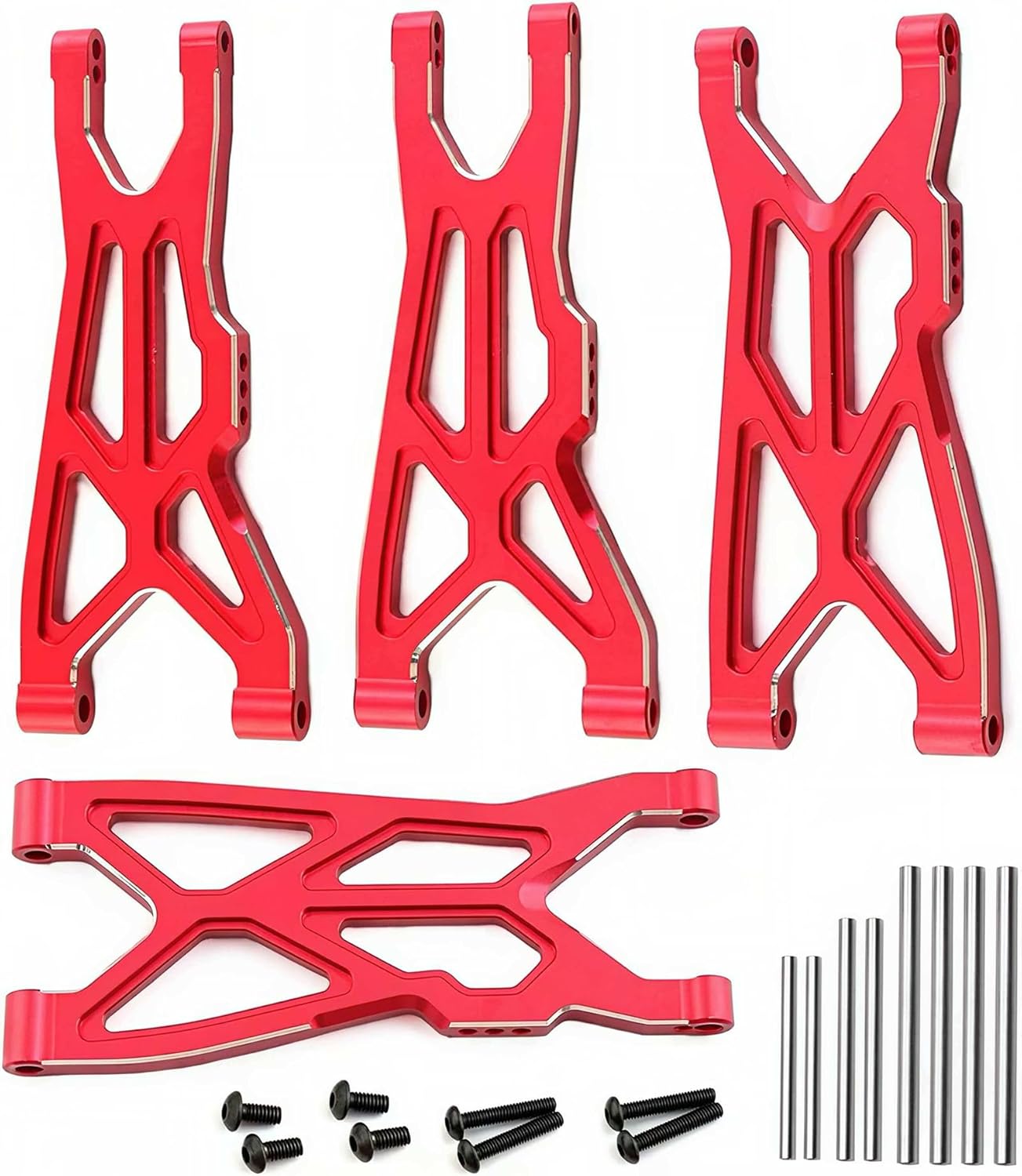 Aluminum Front and Rear Suspension Arms Set Swings Arms Upgrades Part for 1/10 Arrma Big Rock 3S BLX V3,1/8 Typhon 3S BLX 4x4 RC car,Replacement of Parts #AR330543 AR330540.(Red)