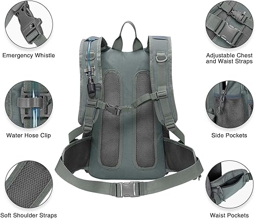 Vista 7 de CVLIFE Mochila táctica de hidratación con vejiga de agua de TPU de 3 L, mochila de senderismo de 22 L para hombres y mujeres, mochila de agua Molle