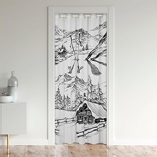 Castle Fairy Skiing Snowboard Mountain Door Curtain,Ski Sport Blackout Curtain for Kids Boys Teens Men,Winter View Cabin Sketch Door Drape Closet Door 1 Panel 42