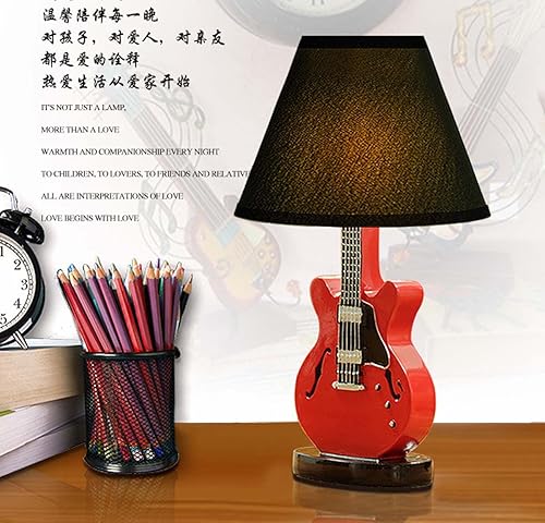 Miniatura 4 de INLETTER Lámpara de escritorio moderna y creativa de dibujos animados lámpara de guitarra roja lámpara de mesita de noche luz de noche atenuación