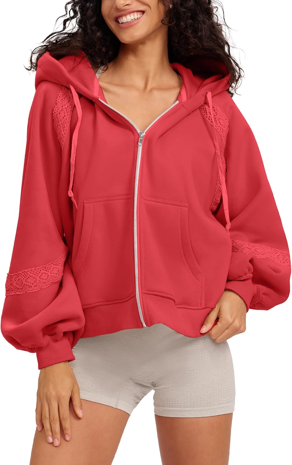 Gacaky Womens Zip Up Hoodies Fleece Jackets Cropped Sweatshirts Embroidered Crochet Sweaters Winter Fashion Clothes