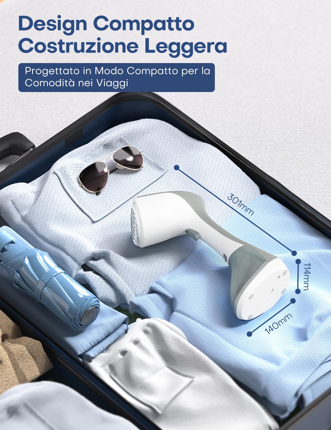 AROEVE Ferro da Stiro Verticale, 1300W Stiravapore Portatile, Serbatoio Grande da 260 ml, 2 Modalità Vapore, Compatto e Portatile per Casa, Ufficio, Viaggi – Rimuovi le Pieghe in Modo Efficiente