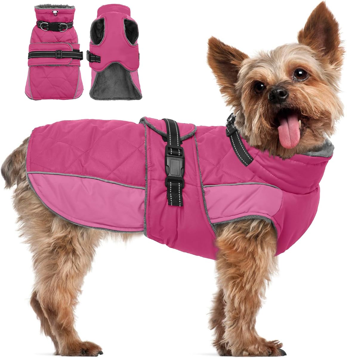 QBLEEV Chaqueta cálida para perros, abrigo de invierno impermeable para perros con arnés | Chaleco de forro polar reflectante para perros de cuello alto, abrigo ajustable para mascotas para clima frío, traje de nieve resistente al viento para perros pequeños, medianos y grandes