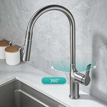 Kitchen Faucet with Pull Down Sprayer,2 Spouts Pull Out Kitchen Sink Faucet,360 Degree Swivel Spout Water Faucet in Brass,Single Handle One Hole Kitchen Faucet-Chrome