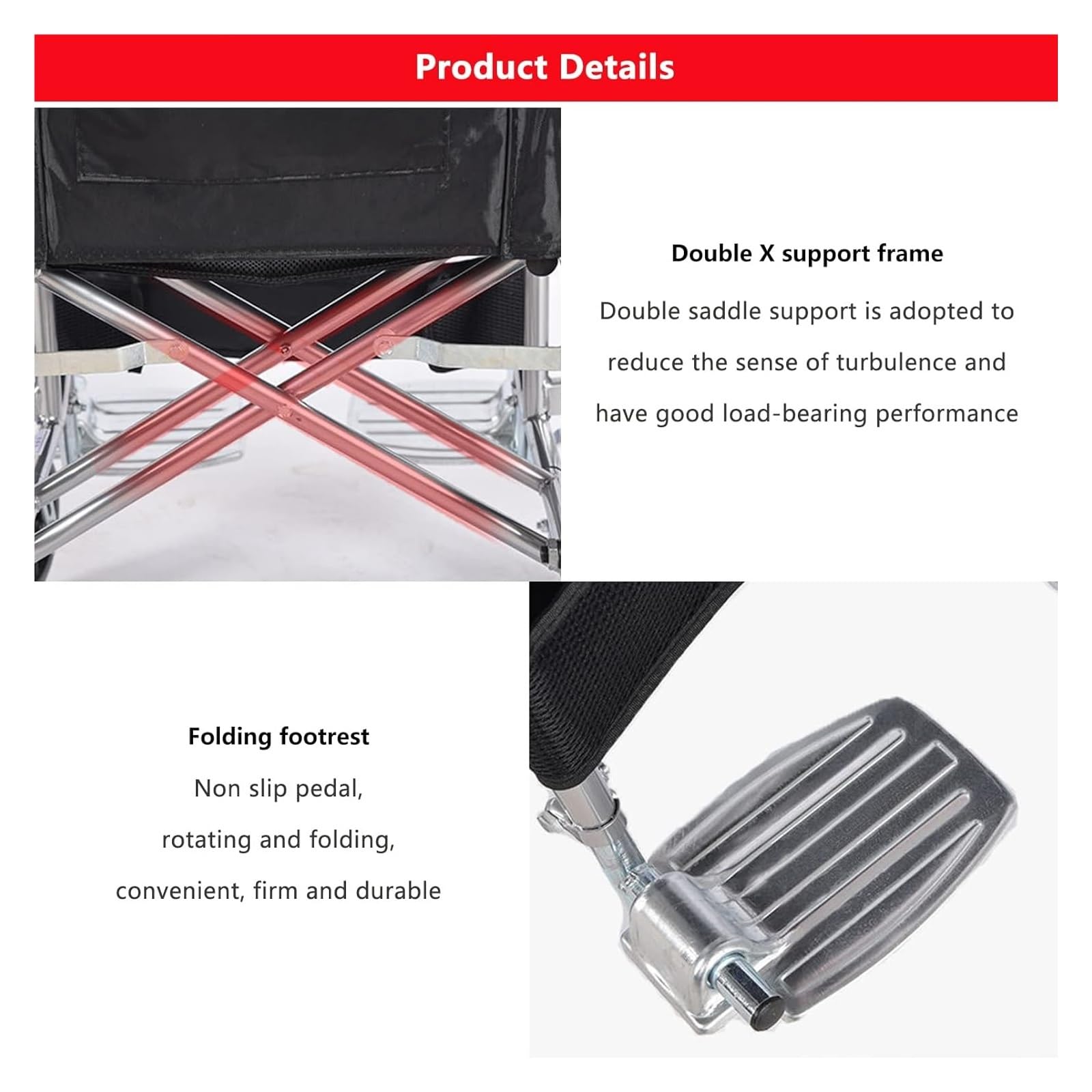 Silla de ruedas manual, ligera y duradera, diseño plegable portátil para un fácil transporte y movilidad