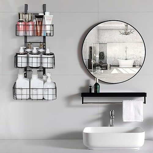 Miniatura 3 de HUIFAHUO Organizador desmontable de 3 cestas sobre la puerta, estante colgante de hierro resistente, estante organizador de almacenamiento trasero