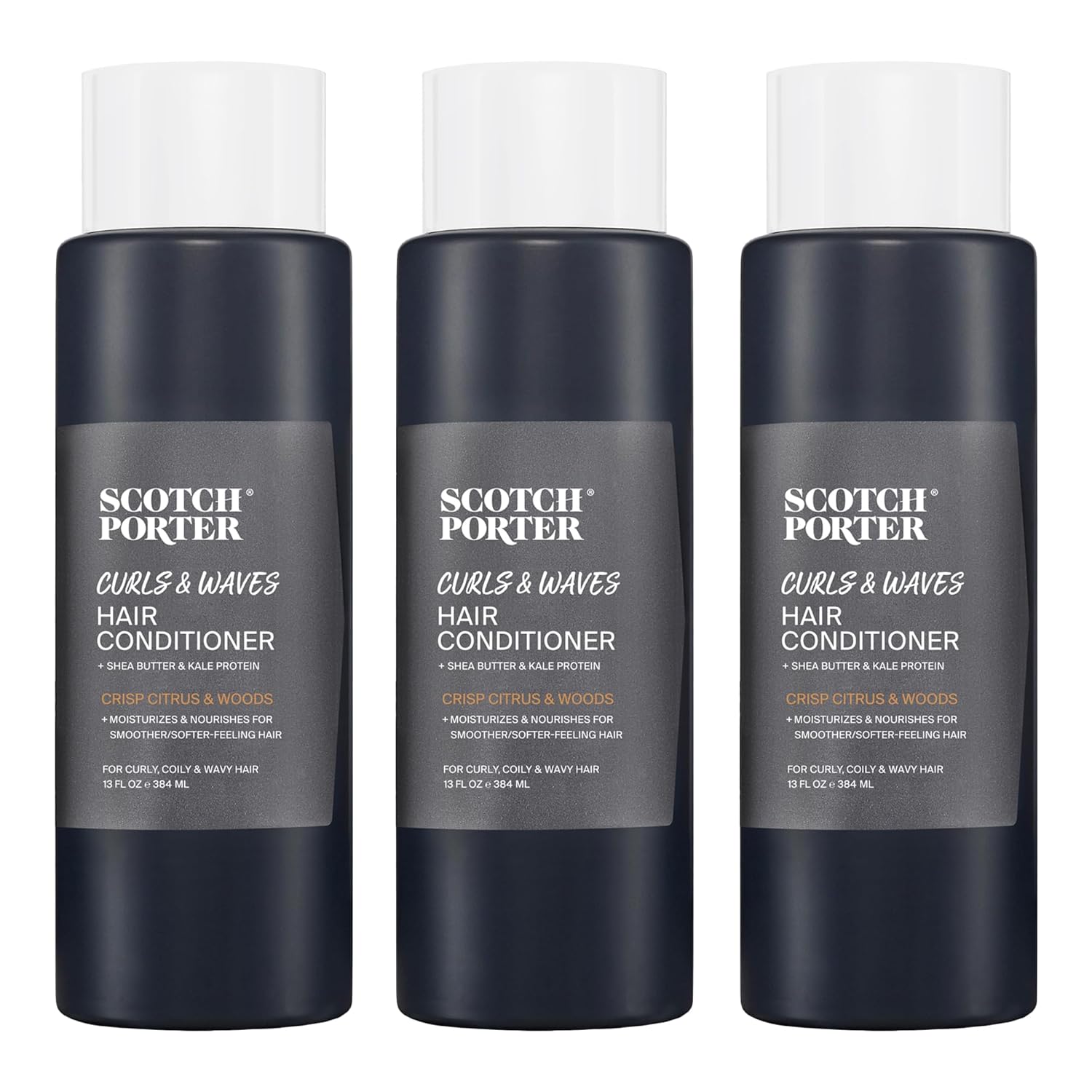 Scotch Porter Curls & Waves Hair Conditioner for Men | Strengthens, Softens & Prevents Frizz | Formulated with Non-Toxic Ingredients, Free of Parabens, Sulfates & Silicones | Vegan | 13oz – 3 Pack