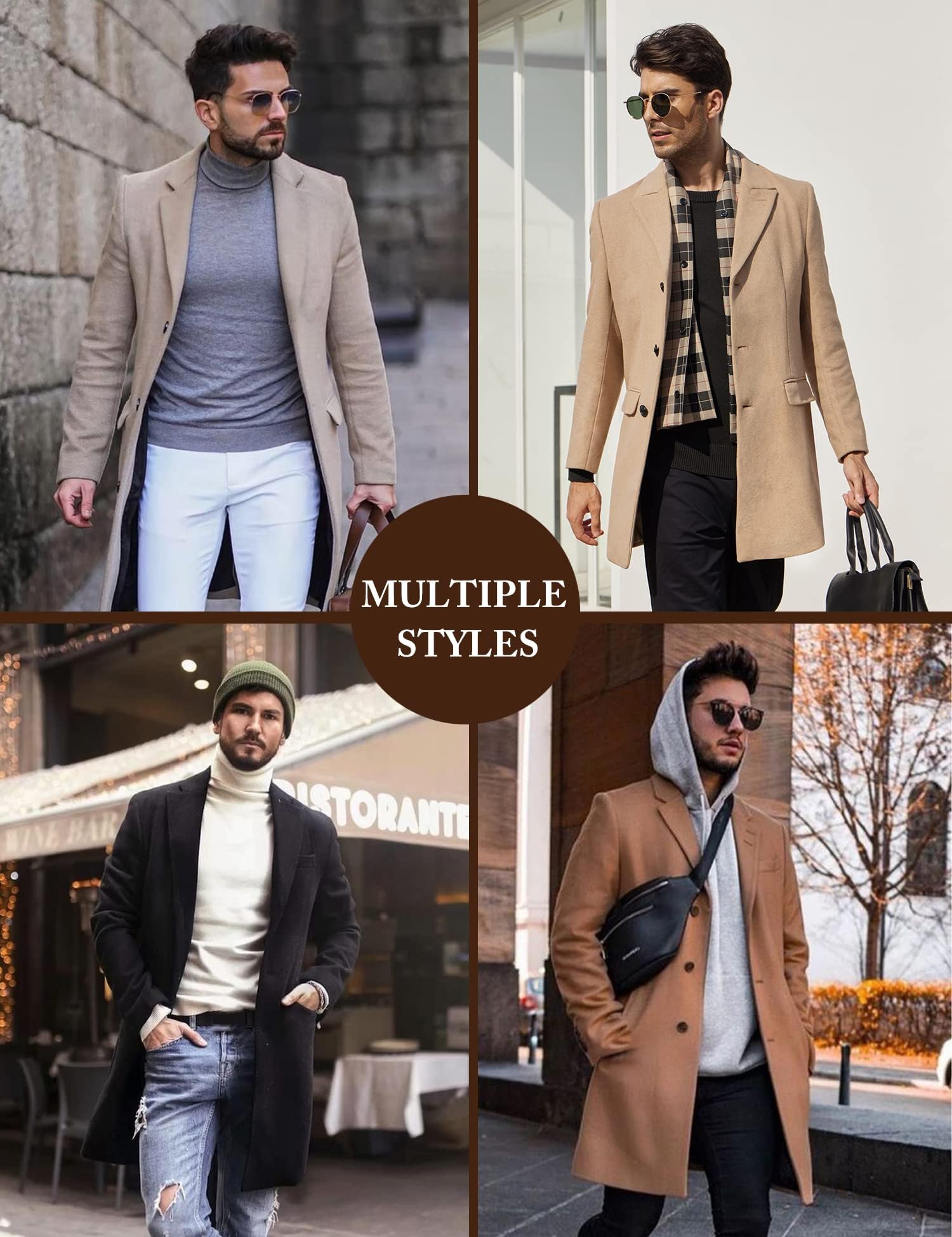 COOFANDY Herren Mantel Wintermantel Slim Fit Business Winterjacke Warmer Trenchcoat Jacken Herrenmantel mit Abnehmbaren Karierten Schals