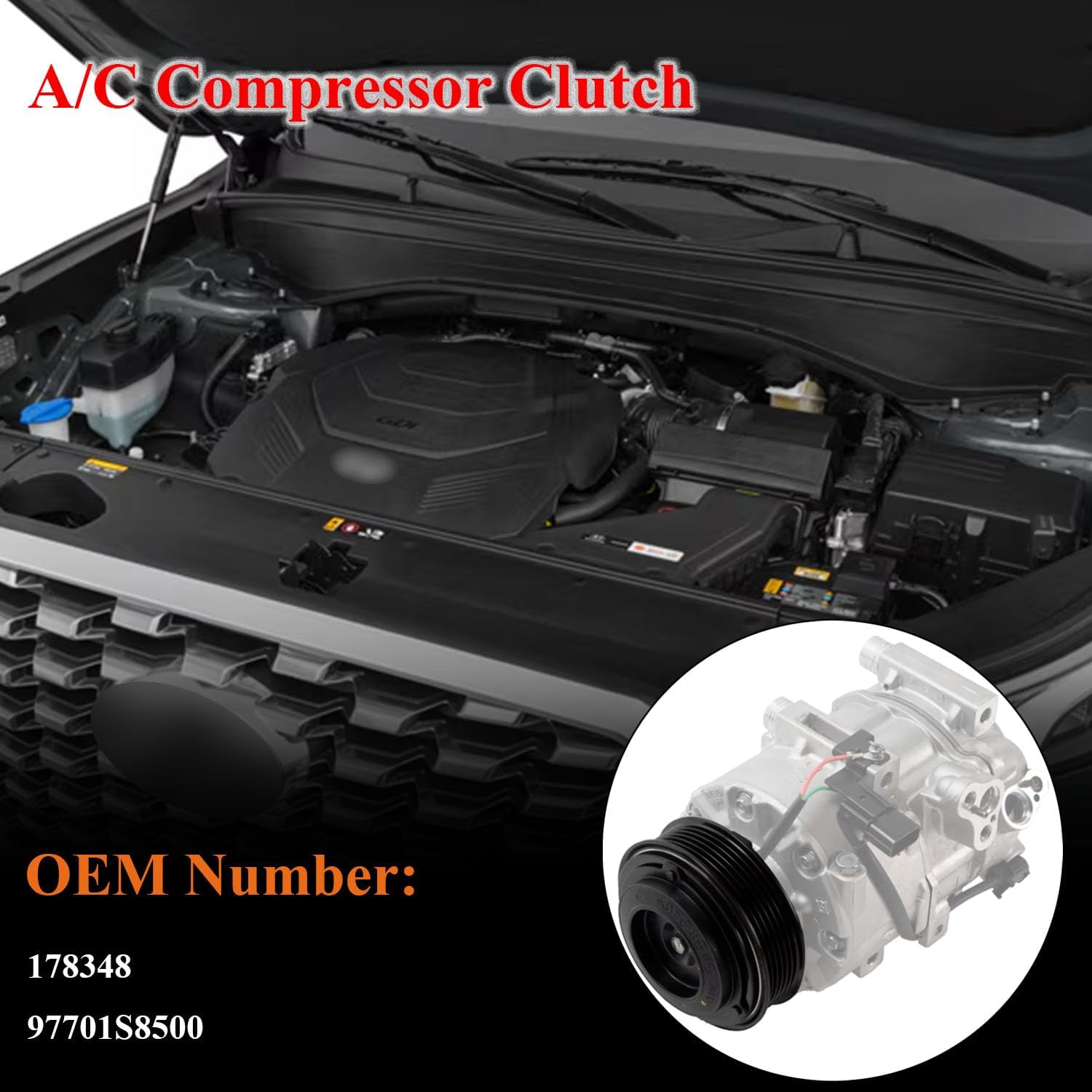 A/C Compressor Clutch Assembly Kit Plate Pulley Bearing Coil Replacement for Hyundai Palisade 2020 2011 2022 V6 3.8L, AC Air Conditioning Compressor Clutch Coil Auto Repair Kit for Palisade 2020-2022