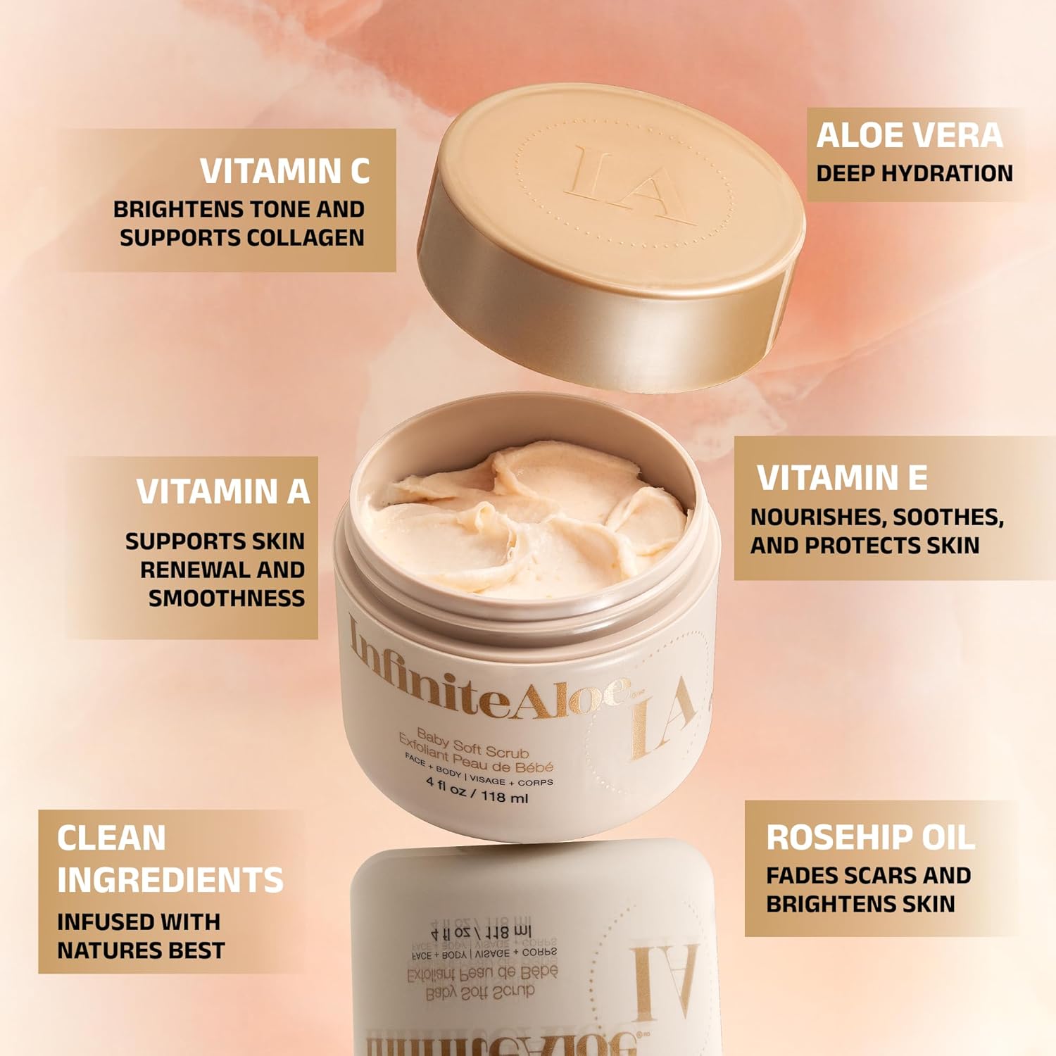 InfiniteAloe Baby Soft Scrub, Aloe Vera Based Face and Body Scrub – Exfoliating and Moisturizing – 4oz. - Image 2