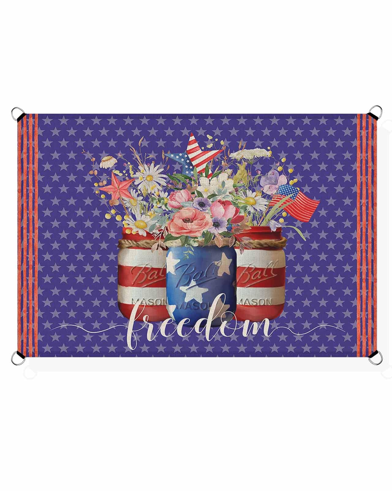 Boanket Sun Shade Sail 8' x 10', 4th of July Rectangular Waterproof Outdoor Sun Shades, Independence Day Spring Floral Blue Red Shade Cloth for Patio Deck Terrace Garden Lawns Beach Backyard