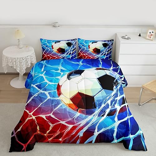 Feelyou Juego de ropa de cama de fútbol con temática deportiva, juego de edredón para niños, decoración de juegos de fútbol de microfibra, regalo