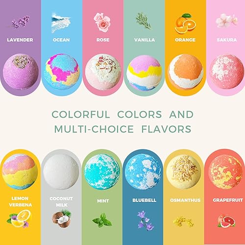 Miniatura 2 de Leafgift Set de regalo de bombas de baño, 12 piezas hechas a mano con sal marina natural, cacao y manteca de karité, perfecto para baño de burbujas,
