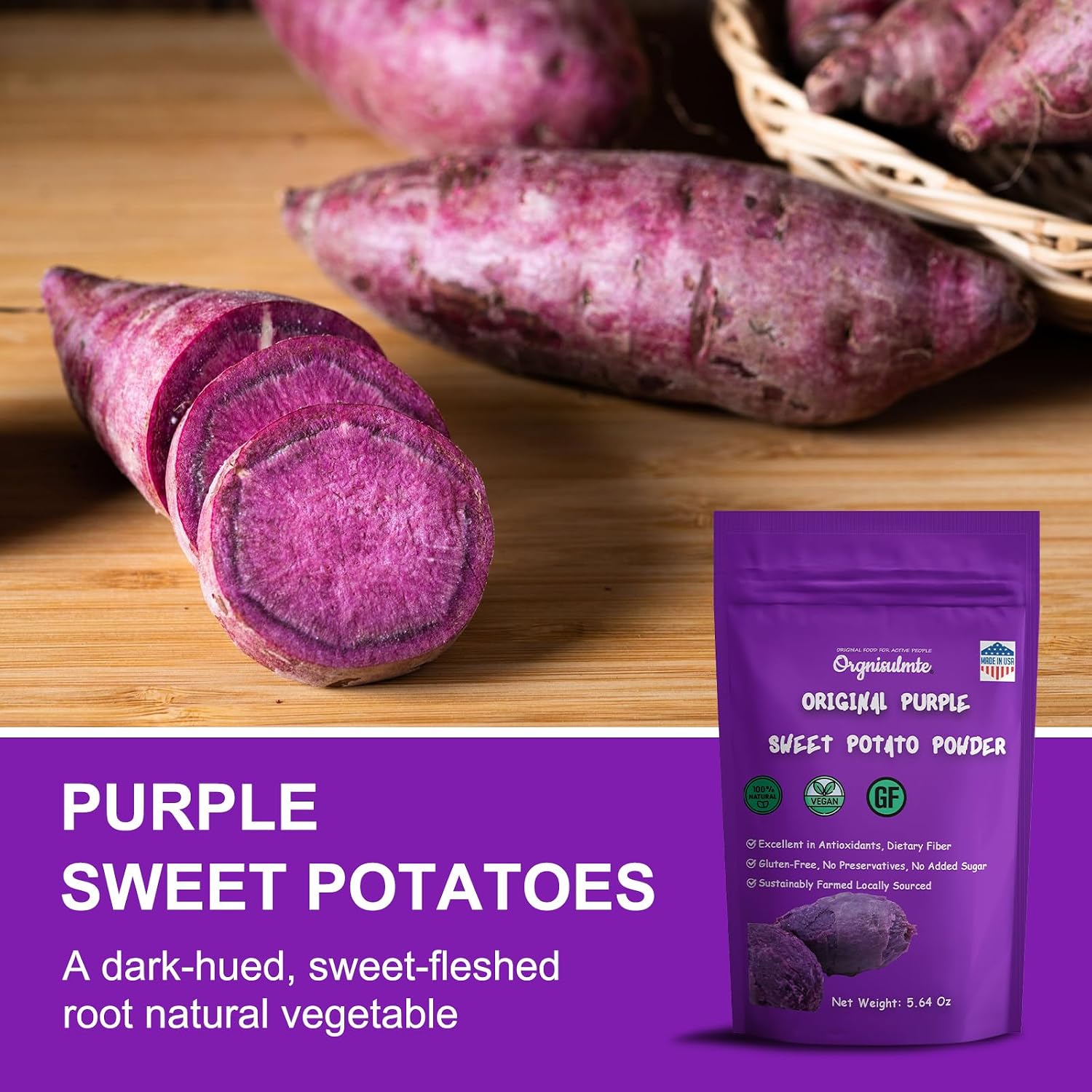 Orgnisulmte Original Purple Sweet Potato Powder 100% Pure Natural Premium Purple Yam Powder for Food Coloring No GMO Vegan Friendly 5.64Oz(160g) (Pack of 5)